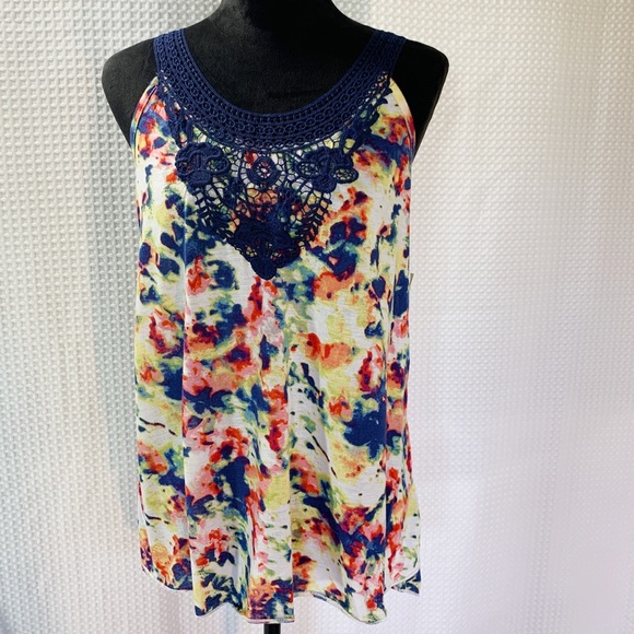 French Laundry Tie-Dye Print & Embroidery Top EUC - Picture 2 of 8